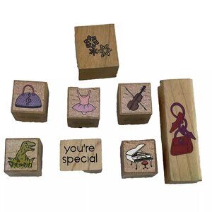 Rubber Stamps - Mixed Lot 8 Random Stamps Wooden Block Crafts Cards Scrapbook
